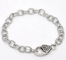 5 pieces Bulk Package Oxidized Silver Tone Metal THICK CHAIN LINK Charm Bracelets with Heart Lobster Clasp . adjustable fch0003