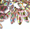50 PINK OPAL PEACOCK Dagger Czech Pressed Glass Beads  5x15mm bgl1328