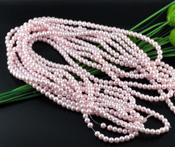 6mm CANDY PINK Round Glass Pearls . long 32" strand . about 145 beads  bgl0419