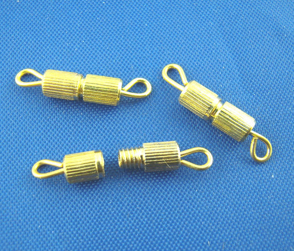 10 Small Bright Gold Tone Barrel Screw Clasps 15mm fcl0070