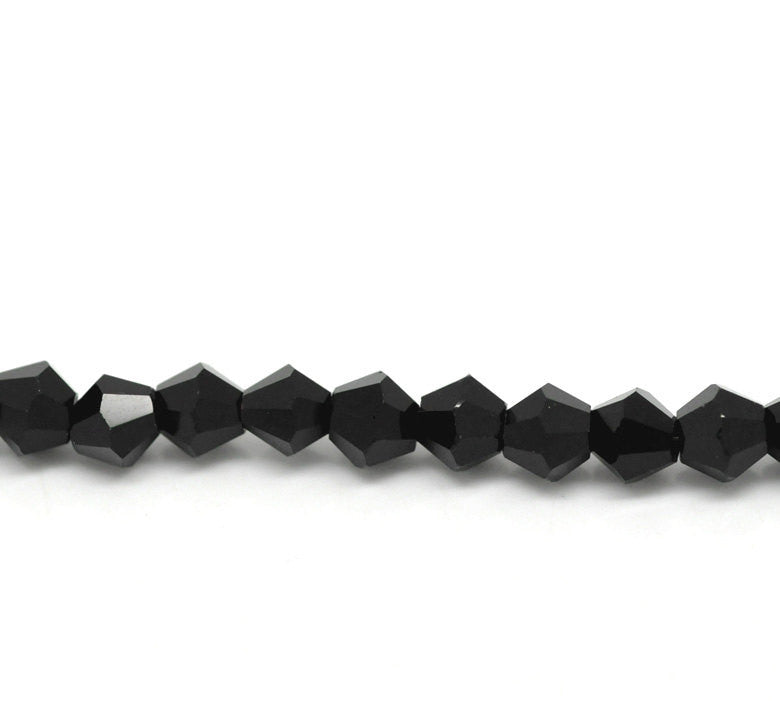 1 Strand JET BLACK non-AB Faceted Bicone Crystal Glass Beads 6 x 6mm  bgl0508