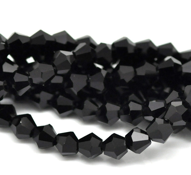 1 Strand JET BLACK non-AB Faceted Bicone Crystal Glass Beads 6 x 6mm  bgl0508