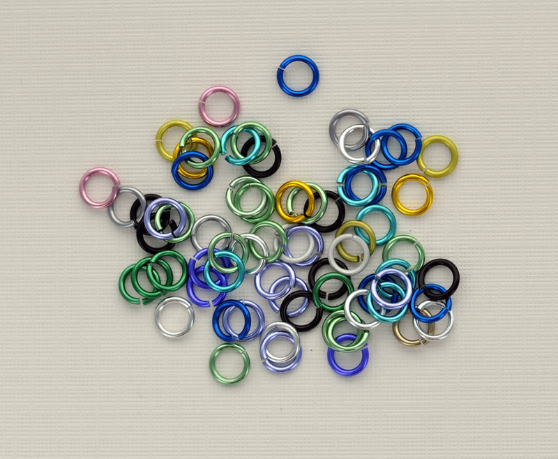 200 Mixed Colors Anodized Aluminum Open Jump Rings, 18 gauge, 3/16" (7.5mm) jum0100