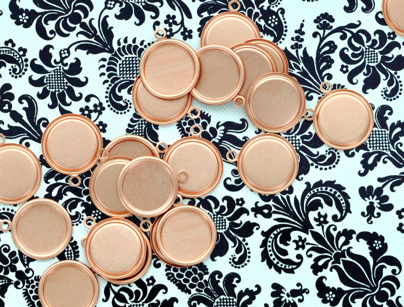 6 Unfinished Copper Metal Stamping Blanks Charms 5/8" RAISED EDGE CIRCLE Tags 24 gauge . msb0094