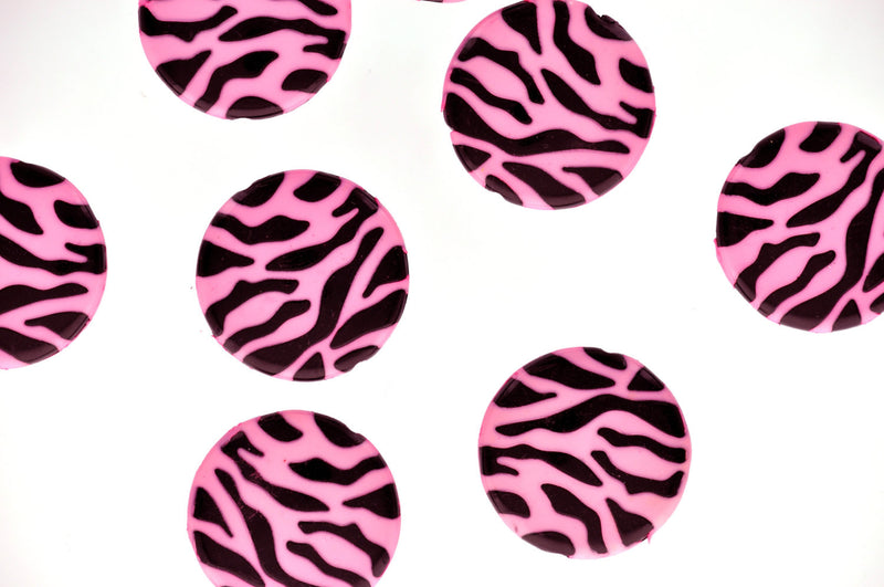 5 Large Zebra Striped Round Coin Disc Beads . 30mm pink and black . bac0164