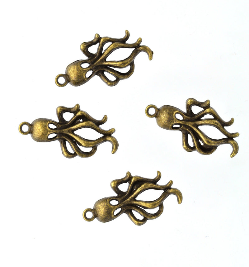 8 Antique Bronze Tone OCTOPUS Charm Pendants 30x17mm. CHB0110