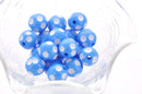 16mm Large Solid Acrylic Round BUBBLEGUM Beads . TURQUOISE BLUE Polka Dots, 9 beads, bac0014
