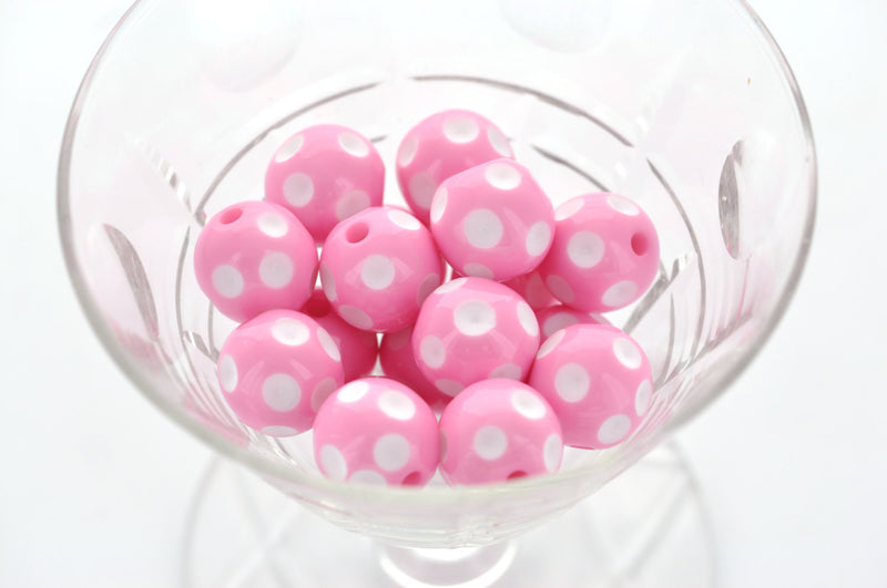 16mm Large Solid Acrylic Round BUBBLEGUM Beads . CANDY PINK Polka Dots, 9 beads, bac0003