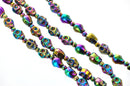 1 Strand Small Titanium Coated Rainbow HEMATITE Gemstone SKULL Beads . genuine carved stone . 10x8mm, mardi gras, ghe0063