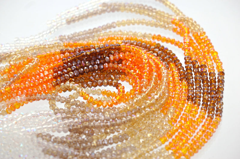 Full Strand Crystal Rondelle Beads . HARVEST MIX 4mm . about 100 beads  bgl0514