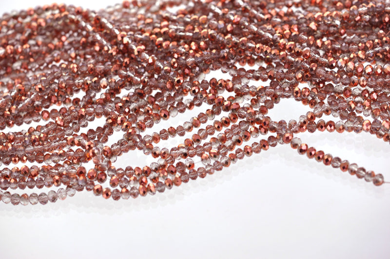 Full Strand Crystal Rondelle Beads . COPPER and CLEAR MIX 4mm . about 100 beads  bgl0522