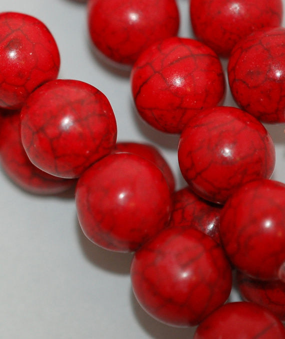 8 Large Howlite Stone Beads ROUND Ball 16mm, BRIGHT RED how0244