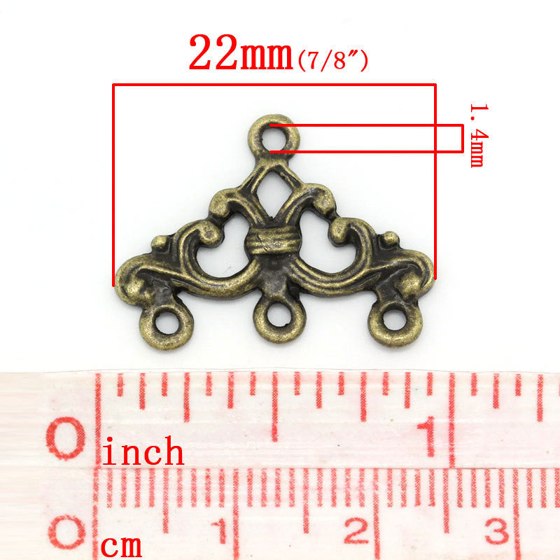 10 Antique Bronze Three to One Connector Charms Findings for multi-strand . 22mm x 18mm . chb0231