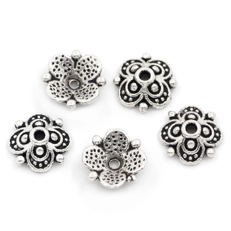 100 bulk Bead Caps Antique Modern Flower Pattern 10mm fin0127b