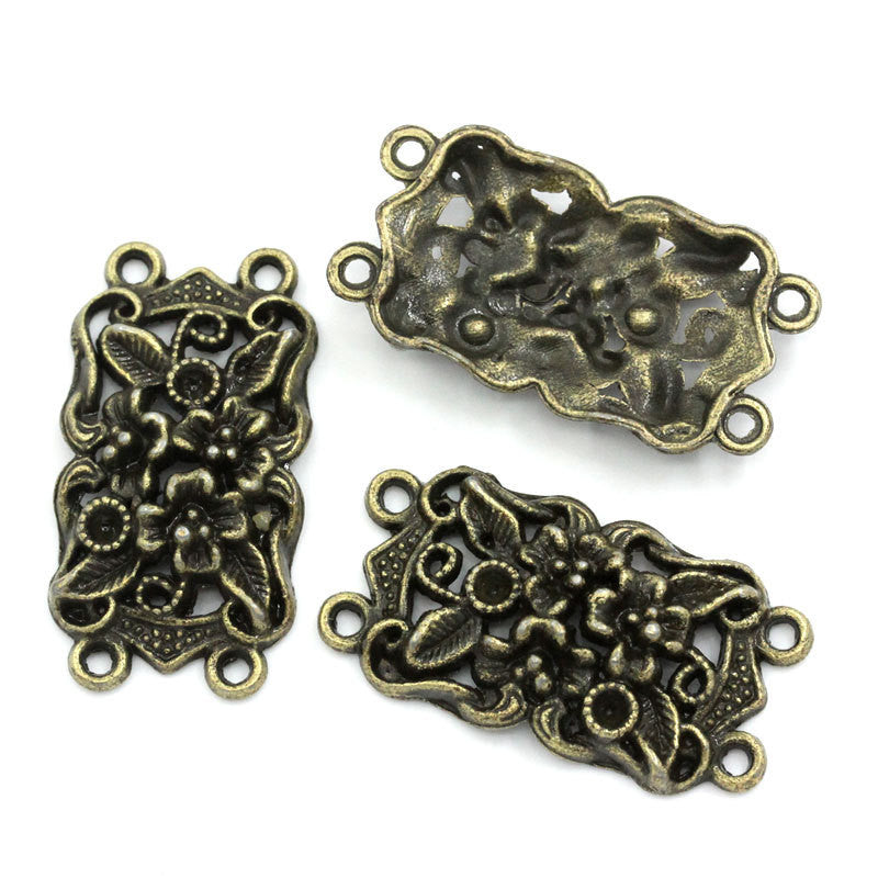 4 Antique Bronze Fancy Connector Charms Findings . 36mm x 19mm   chb0249