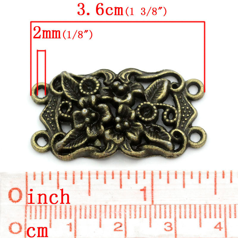 4 Antique Bronze Fancy Connector Charms Findings . 36mm x 19mm   chb0249