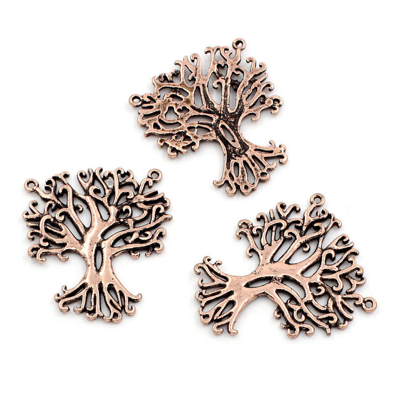 2 Antique Bright Copper Connector Charms Findings - TREE OF Life . 33mm x 29mm chc0005