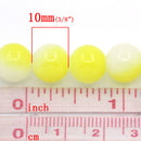 40 Round Glass Beads, yellow and white, 10mm  bgl0284