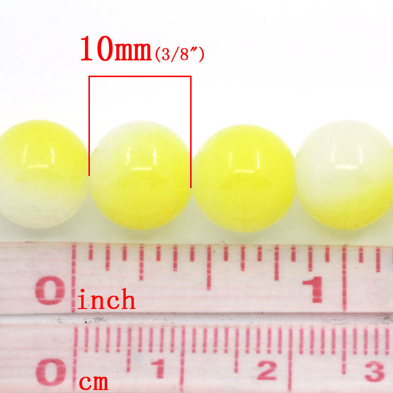 40 Round Glass Beads, yellow and white, 10mm  bgl0284