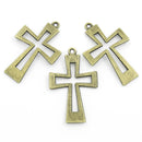 1 Antique Bronze Tone OPEN CROSS Charm Pendant . 54mm x 34mm . chb0012