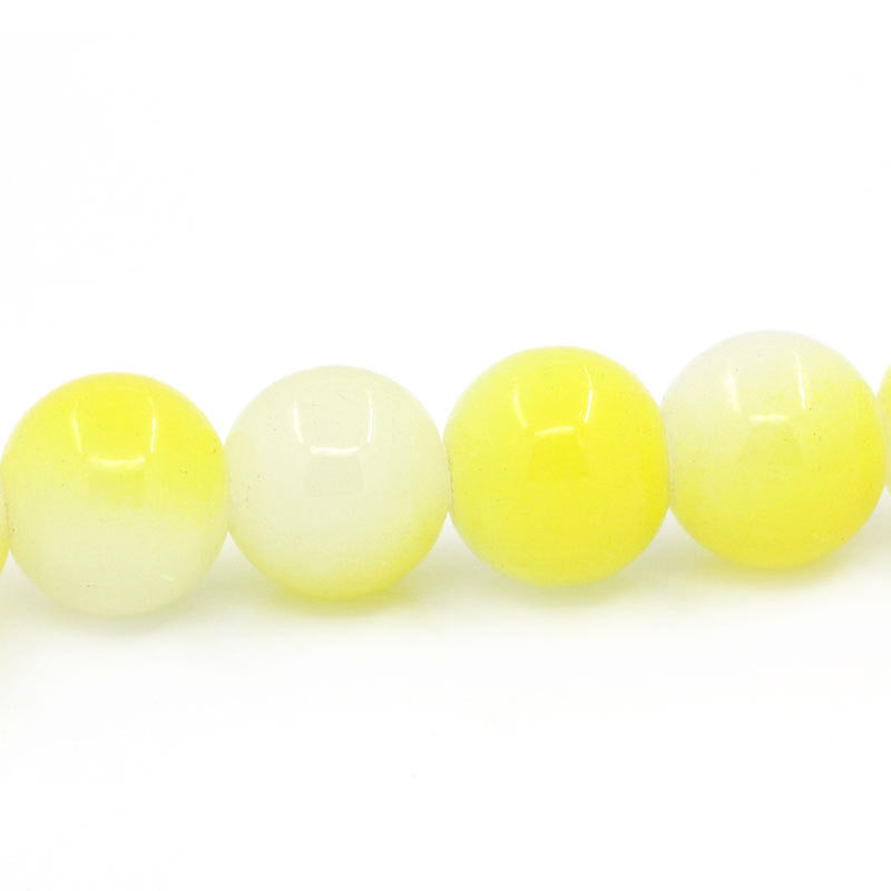 40 Round Glass Beads, yellow and white, 10mm  bgl0284