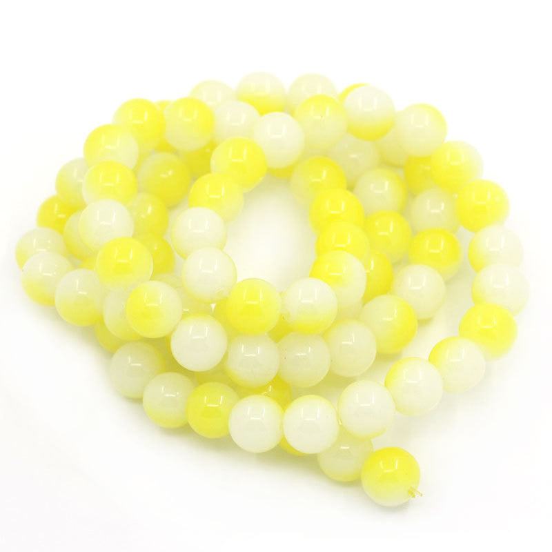 40 Round Glass Beads, yellow and white, 10mm  bgl0284