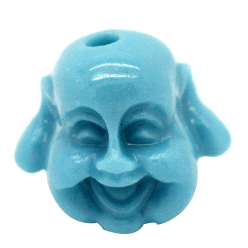 6 Small Buddha Head Beads 13mm   TURQUOISE BLUE bac0117