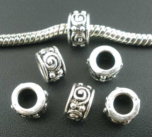 20 Antiqued Silver Tone Metal SWIRL Spacer Beads, Large Hole Euro 8mm bme0039