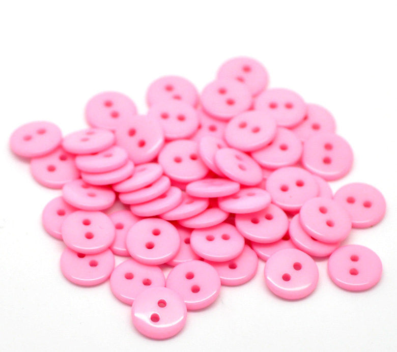 12 ROUND CANDY PINK Buttons for Jewelry Making, Scrapbooking, Sewing . 11mm (3/8")  . But0060