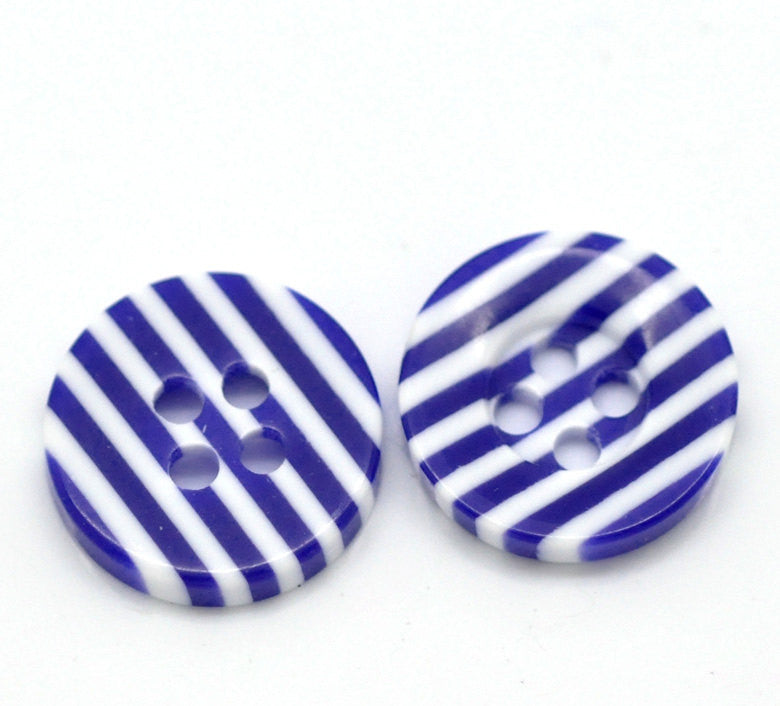 12 Round NAVY BLUE STRIPE Buttons for Jewelry Making, Scrapbooking, Sewing . 13mm . but0078