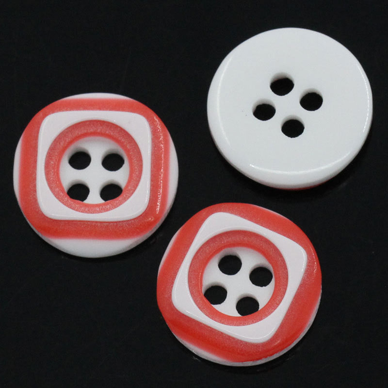 12 ROUND RED and WHITE 2-Tone Buttons for Jewelry Making, Scrapbooking, Sewing . 12.5mm  but0052