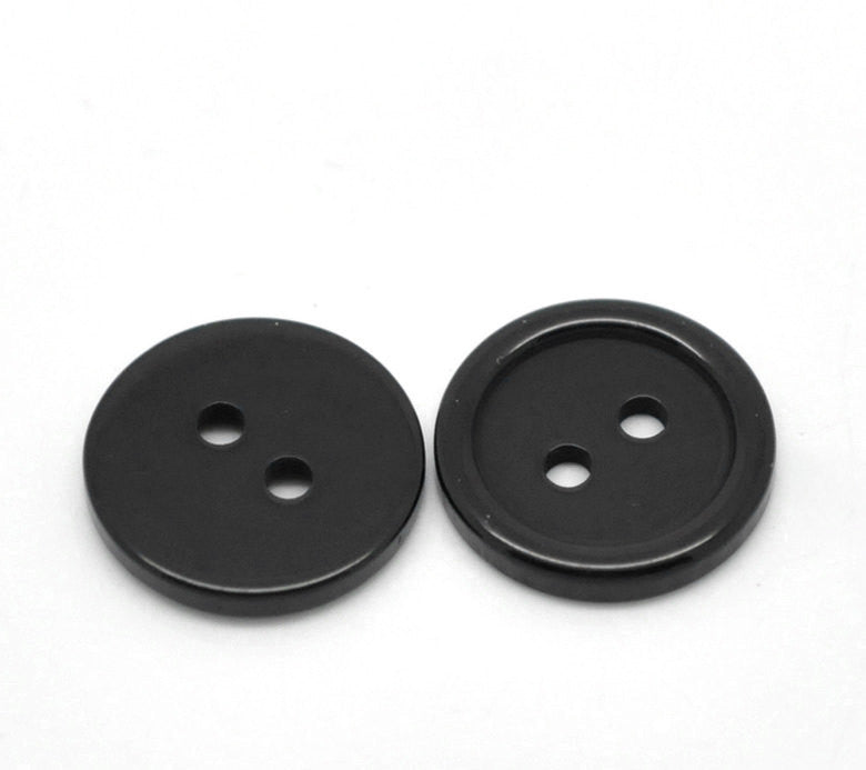 12 ROUND BLACK Buttons for Jewelry Making, Scrapbooking, Sewing . 15mm (5/8") but0013