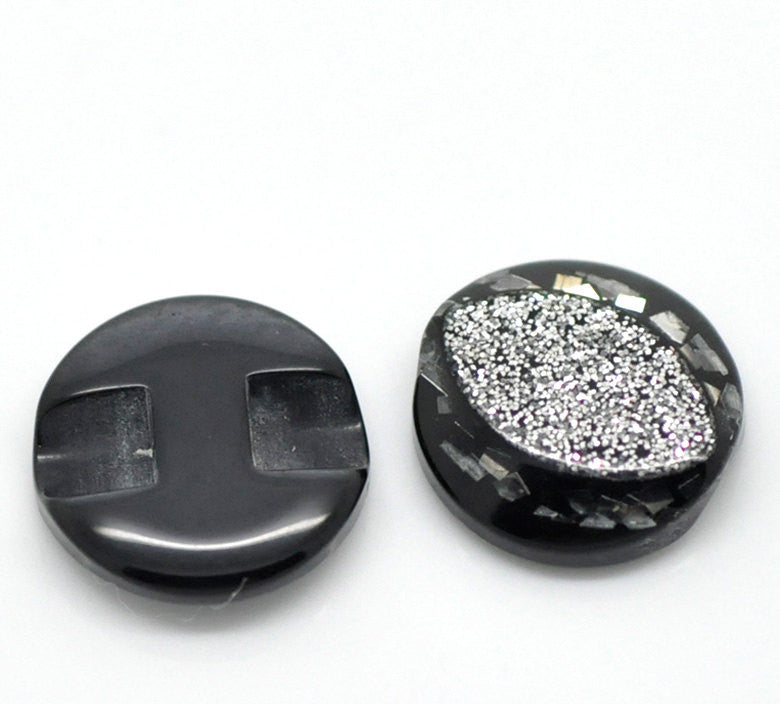 12 BLACK GLITTER Shank Buttons . resin . 13mm (1/2") but0102