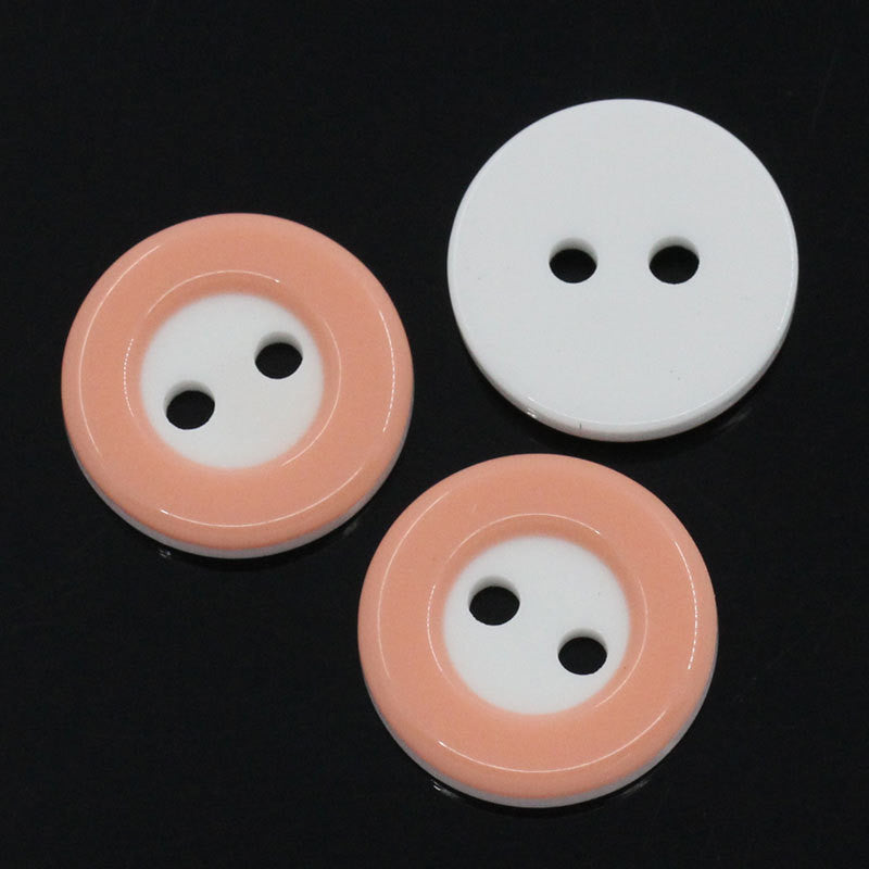 12 ROUND PEACH and WHITE 2-Tone Buttons for Jewelry Making, Scrapbooking, Sewing . 13mm  but0123