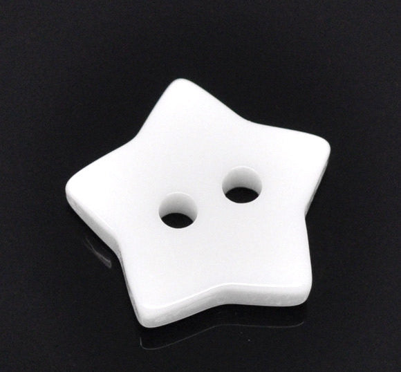 12 WHITE STAR Buttons for Jewelry Making, Scrapbooking, Sewing . 15mm but0006