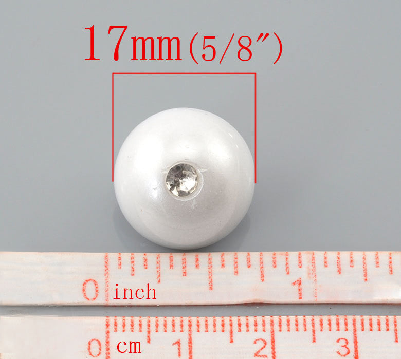 10 WHITE DOME with RHINESTONES Shank Buttons . resin . 17mm (11/16")  but0134