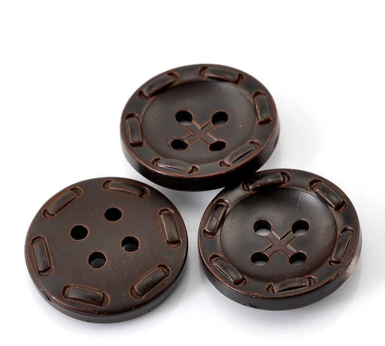 6 ROUND Dark Brown Jumbo Resin Buttons . 25mm (1")  but0095