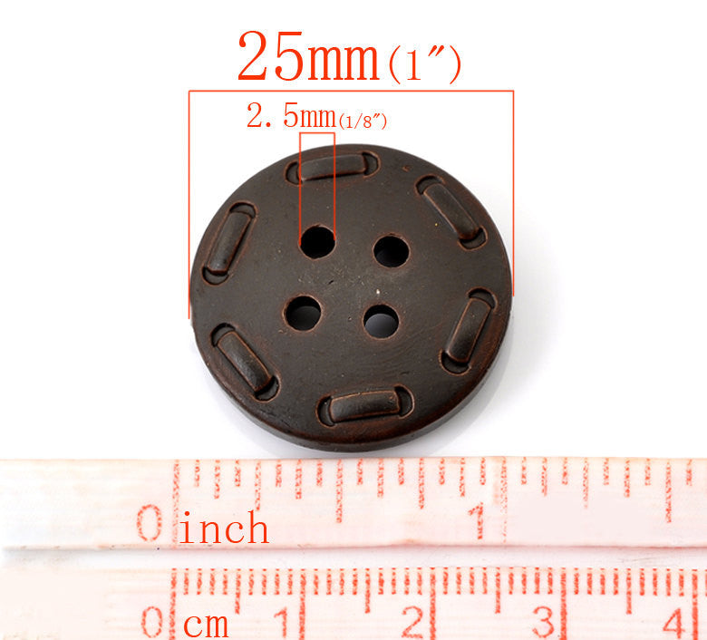 6 ROUND Dark Brown Jumbo Resin Buttons . 25mm (1")  but0095