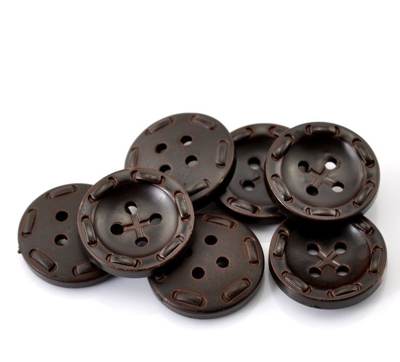 6 ROUND Dark Brown Jumbo Resin Buttons . 25mm (1")  but0095