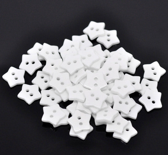 12 WHITE STAR Buttons for Jewelry Making, Scrapbooking, Sewing . 15mm but0006