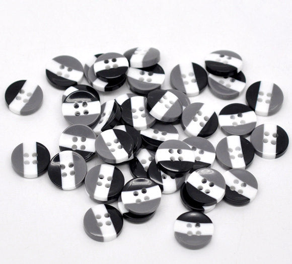 12 ROUND Black, White, Gray STRIPE Buttons for Jewelry Making, Scrapbooking, Sewing . 12mm  but0098