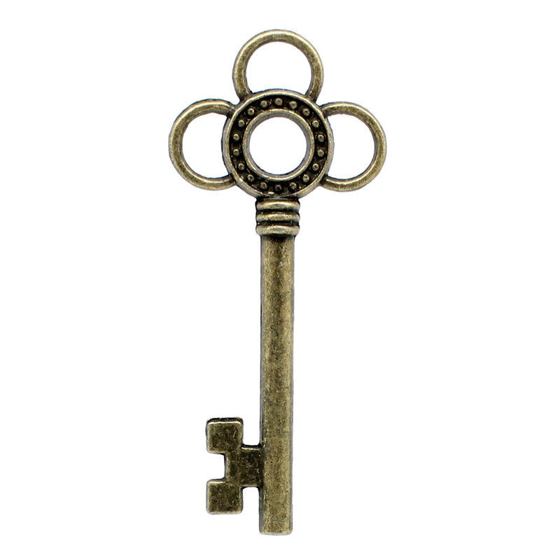 2 Large Antique Bronze Key Pendant Charms. 2.5" long. CHB0060