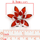 2 Rhinestone POINSETTIA RED 3d FLOWER Connector Link Findings 35mm x 30mm . fin0032