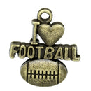 6 I LOVE Football Heart Bronze Metal Pendant Charms . 20mm x 18mm.  chb0085