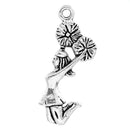 10 CHEERLEADER with POM Poms Charm Pendants . silver tone . 28mm x 11mm chs0583