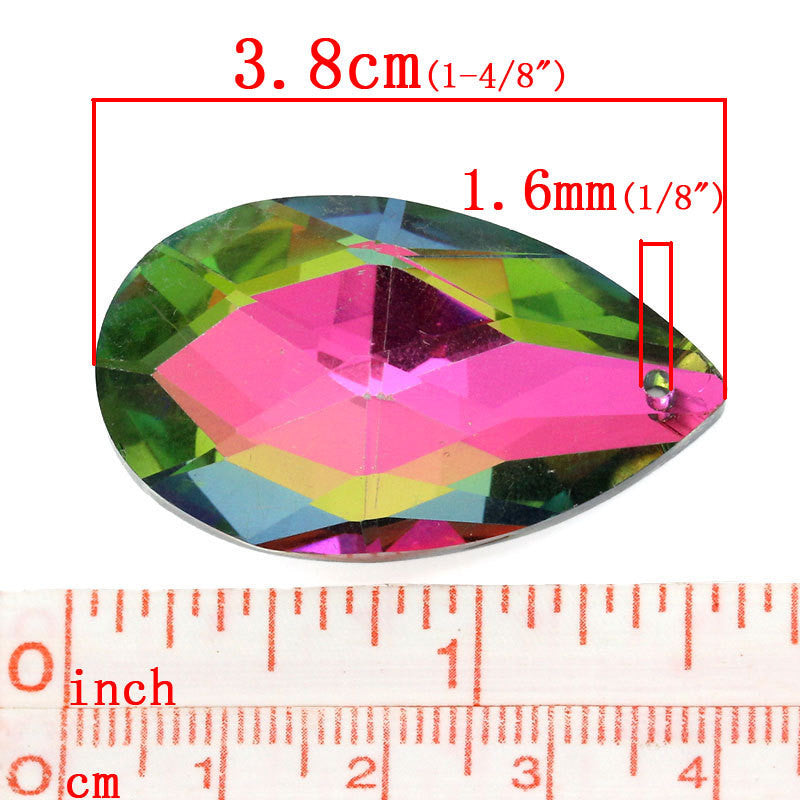 2 Large Rainbow Mystic TEARDROP CHANDELIER DROP Charm Pendants . crystal  38mm x 22mm (1.5" long)   bgl0559