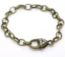 4 Antique Bronze Rhinestone Heart Lobster Clasp Link Chain Bracelets 20cm (7-7/8") FCH0004
