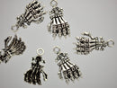 5 Antique Tibetan Silver SKELETON HAND Gothic Charm Pendants for Halloween . 38mm x 21mm chs0629