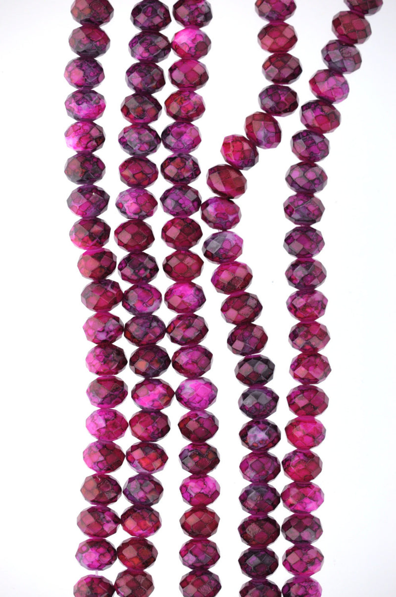 1 Strand 8x6mm Crystal Beads, Rondelle MAGENTA MARBLE  bgl0588