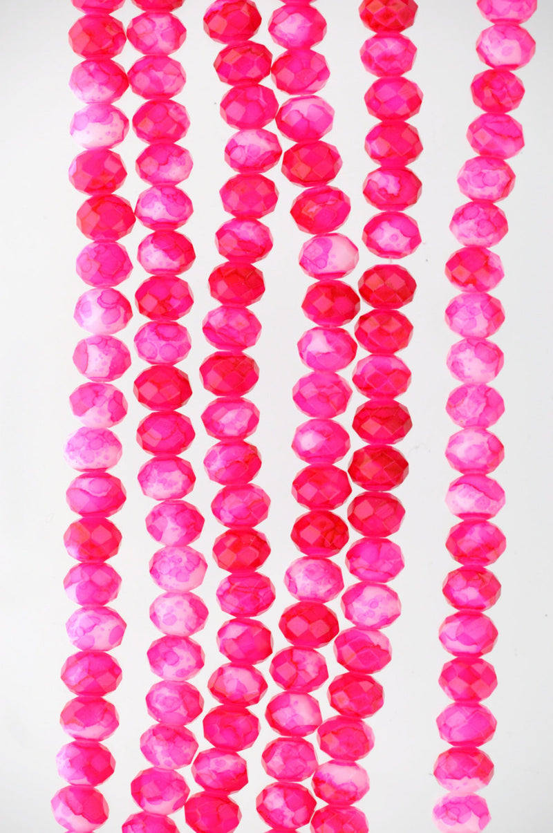 1 Strand 8x6mm Crystal Beads, Rondelle HOT PINK MARBLE  bgl0585